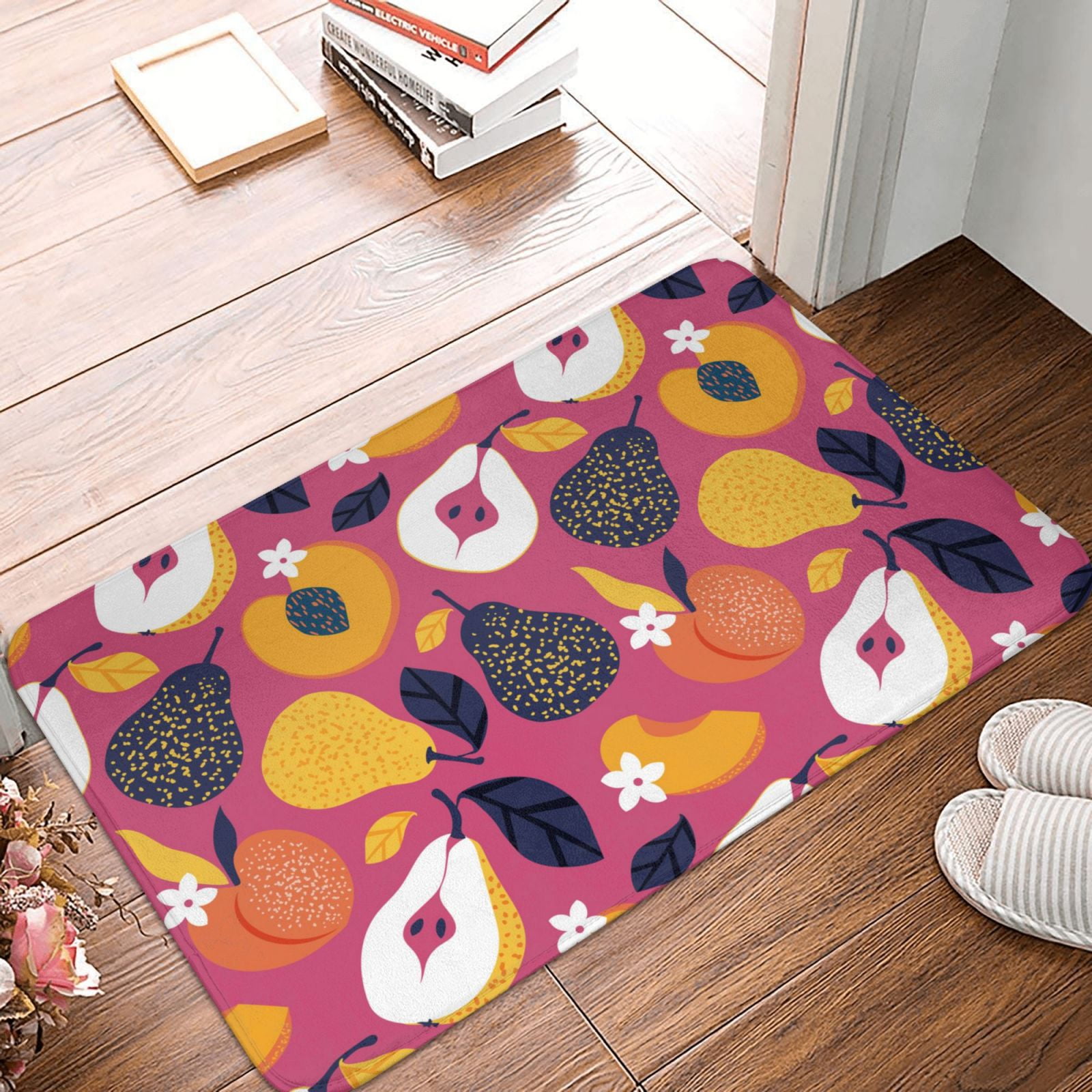 Bathroom Rugs Mat Cute Pear Peach Gold Flower Entryway Indoor Door