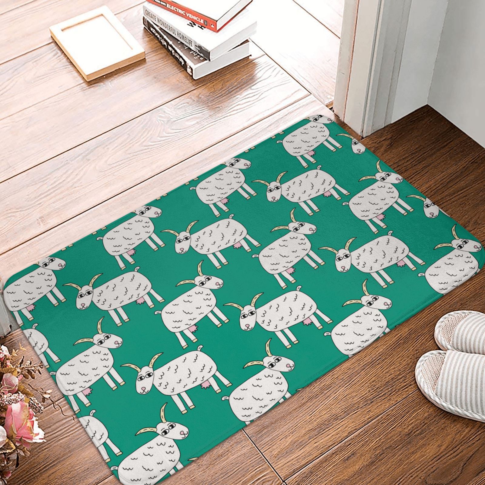 Bathroom Rugs Mat Cute Cartoon Doodle Goat Green Non Slip Bath Kitchen Bathroom Rugs Mat Cute Cartoon Doodle Goat Green Non Slip Bath Kitchen
