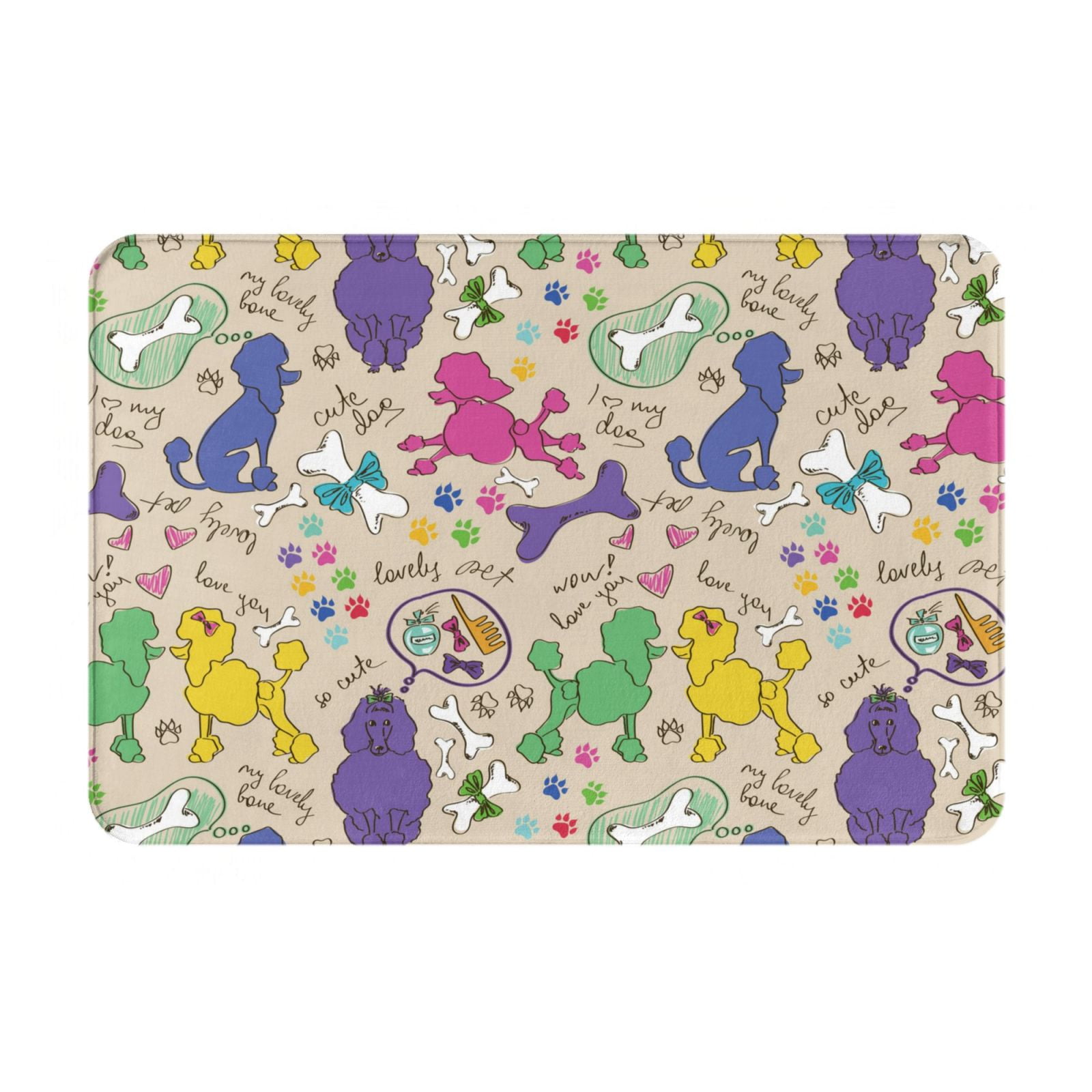 Bathroom Rugs Mat, Funny Cute Poodle Dog Multi Color Washable Non Slip
