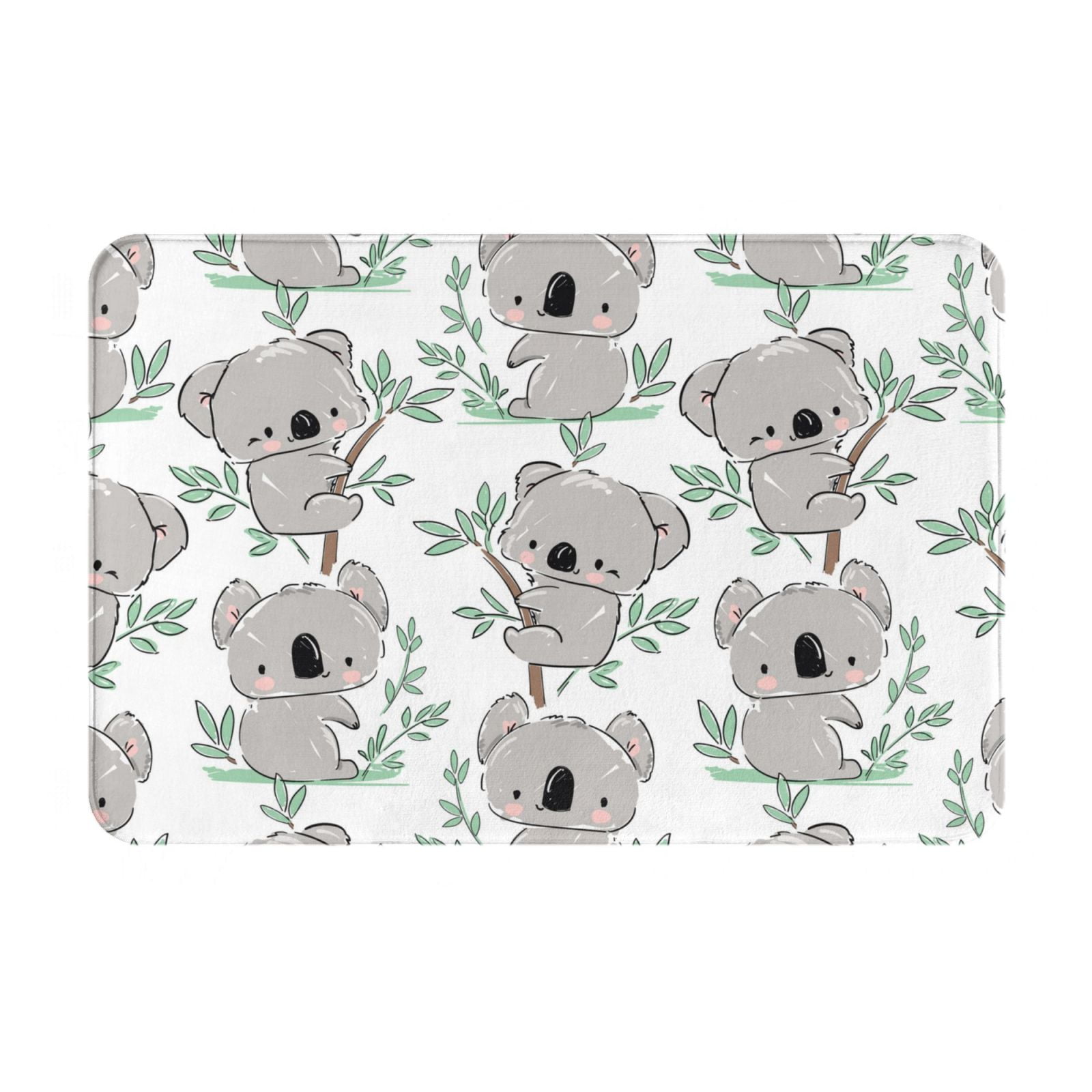 Bathroom Rugs Mat, Green Leaf Grey Koala Washable Non Slip Bath Kitchen