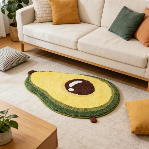 Bathroom Rugs Mat Half Circle - Cute Avocado Fun Green Yellow Mats, Soft Absorbent Microfiber Non Rug for Floor Bedroom Toilet Door Bathmat (B)