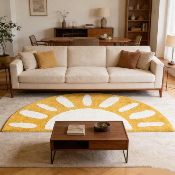 Bathroom Rugs Mat Half Circle - Cute Sun Fun White Yellow Boho Bath Mats Non , Soft Absorbent Microfiber Bohemian Rug for Floor Bedroom Toilet Door Bathmat (A)