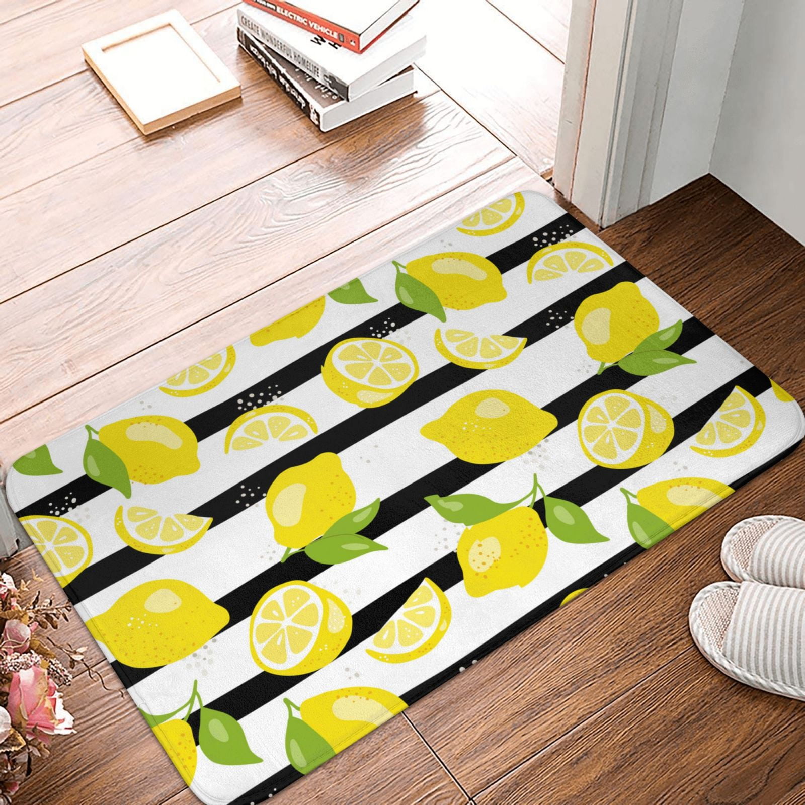 Bathroom Rugs Mat Lemon Print Stride Entryway Indoor Door Mat Kitchen