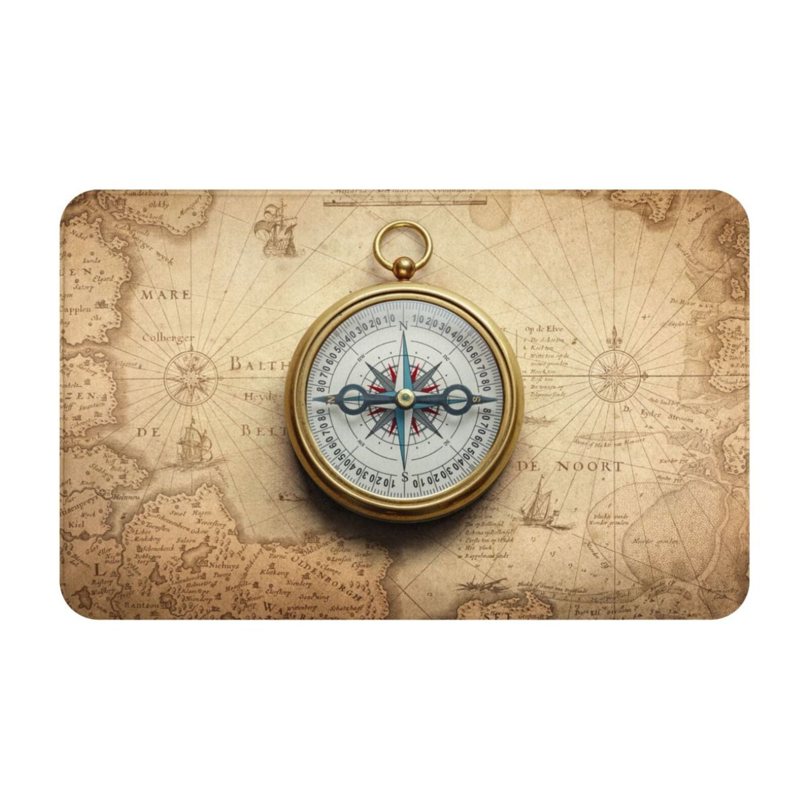 Bathroom Rugs Mat Old Compass On World Map NonSlip Entryway