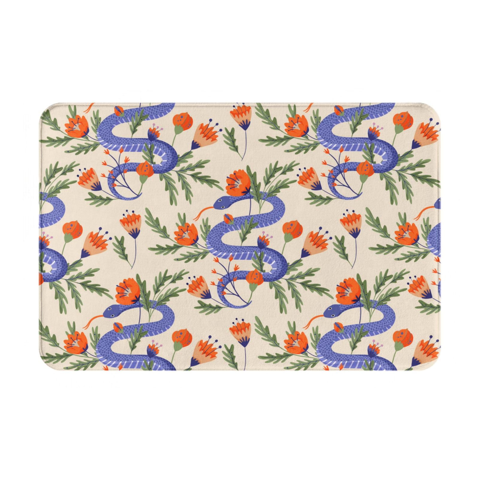 Bathroom Rugs Mat, Painted Purple Funny Snake Flower Washable Non Slip