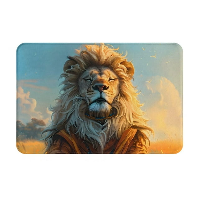 Bathroom Rugs Mat, Prairie Meditating Lion Washable Non Slip Bath