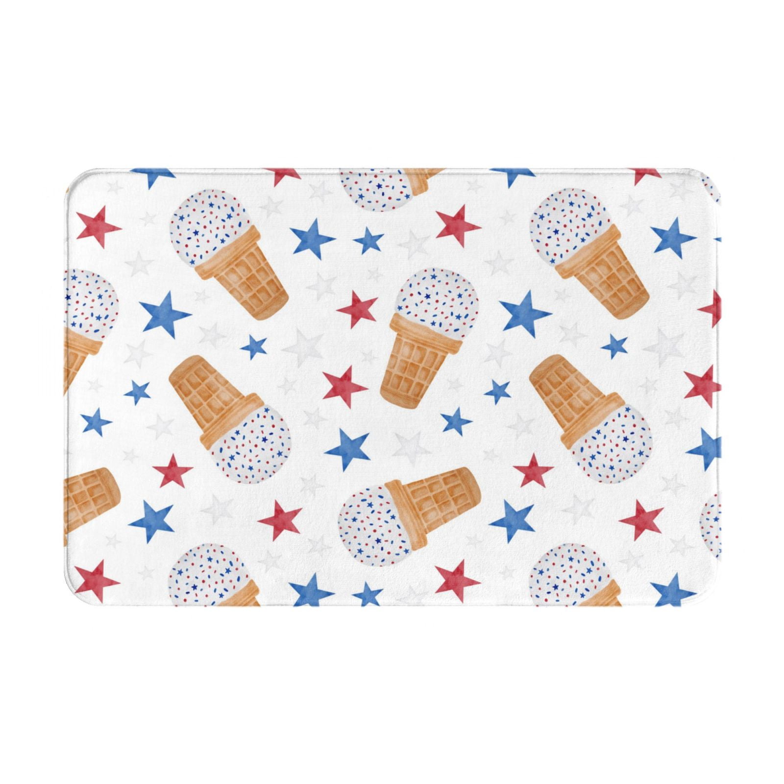 Bathroom Rugs Mat, Red Blue Stars Ice Cream Print Washable Non Slip