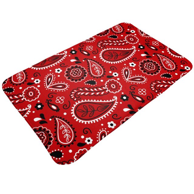 Bathroom Rugs Mat Red Vintage Paisley Pattern Entryway Indoor Door