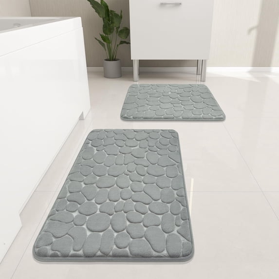 Feivea 2-Piece Bathroom Rug Set - Chenille Non-Slip Bath Mats, Navy Blue, 32x20 & 24x16 Inches, Machine Washable
