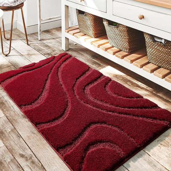 Bathroom Rugs Mat, Soft Plush Shaggy Microfiber Bath Rug Non Slip Bath Mats for Bathroom Floor, Machine Washable Absorbent Carpet for Shower Tub, Burgundy Red 20"x32"