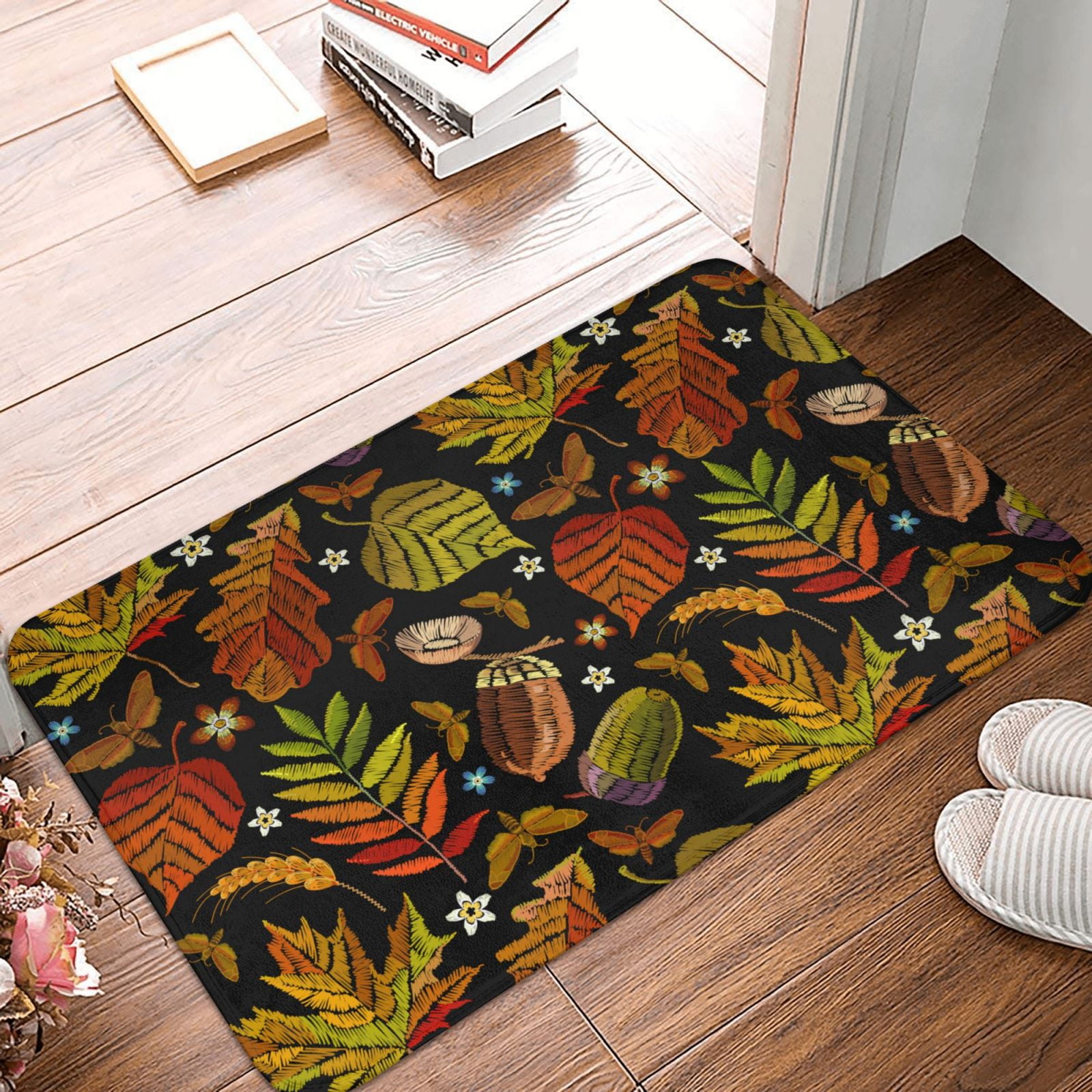 Bathroom Rugs Mat Vintage Autumn Plants Butterfly Entryway Indoor