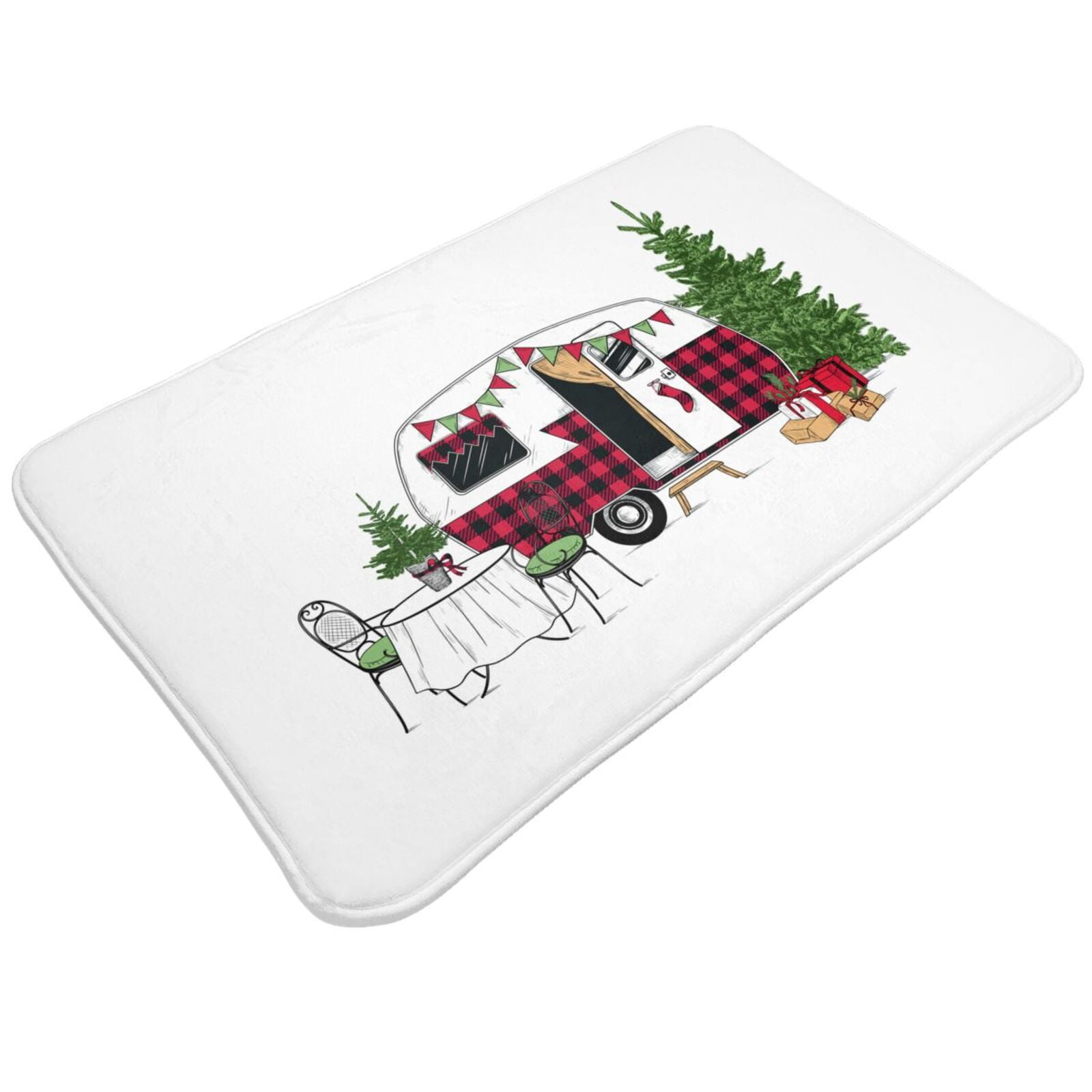 Bathroom Rugs Mat Vintage Buffalo Plaid Christmas Camper Entryway