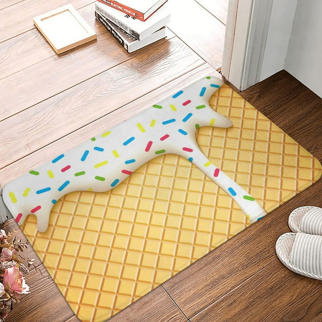 Bathroom Rugs Mat White Ice Cream Entryway Indoor Door Mat Kitchen Bedroom Rugs Mat for Indoor
