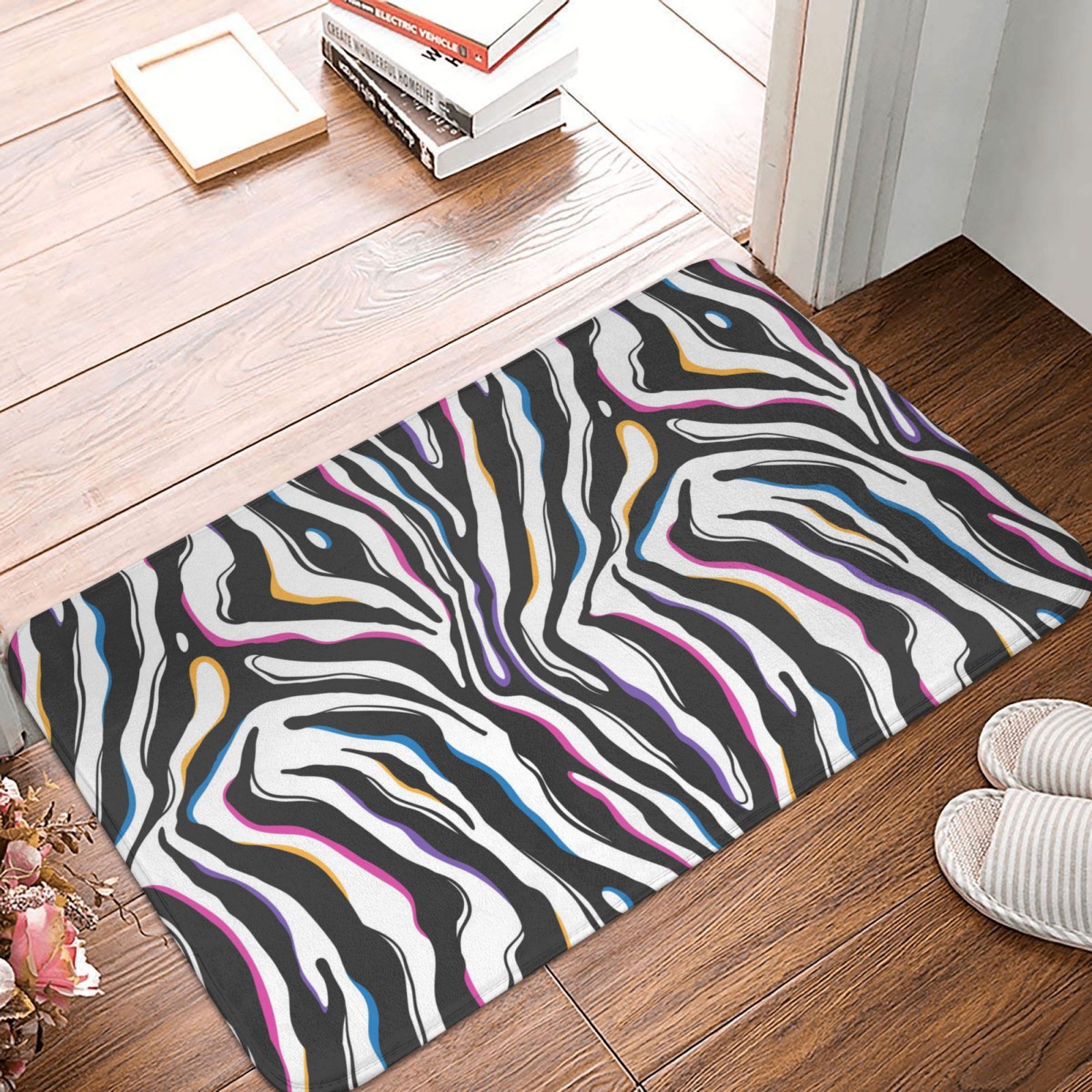 Zebra Print Entry Rug Bathroom Rugs Mat - abstract black white zebra print Entryway Indoor ...