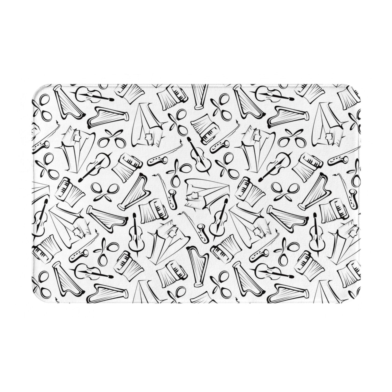 Bathroom Rugs Mat, black white music Washable Non Slip Bath Kitchen Mat