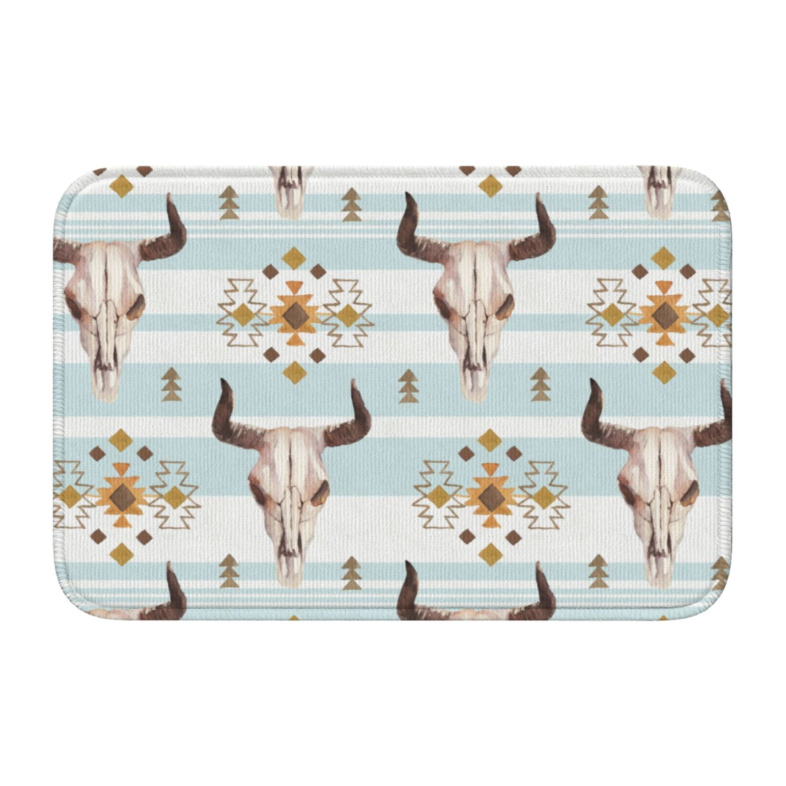 Bathroom Rugs Mat, bull cow skull boho print Washable Non Slip Bath ...