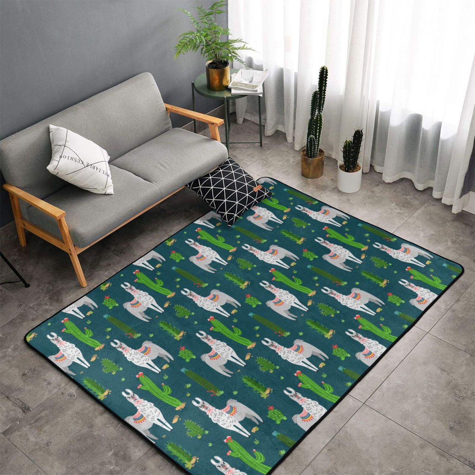 Bathroom Rugs Mat, llama cactus alpaca cute green NonSlip Bedroom Rug