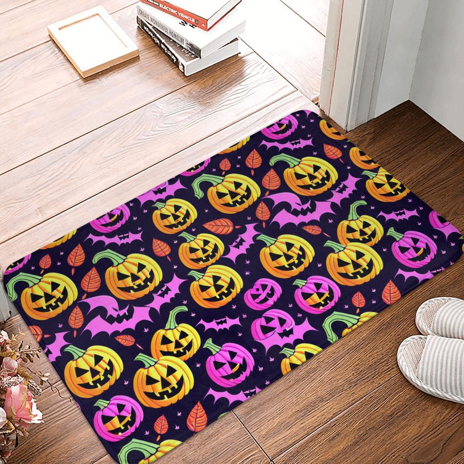 Bathroom Rugs Mat, pumpkin halloween pink Non Slip Bath Kitchen Mat for