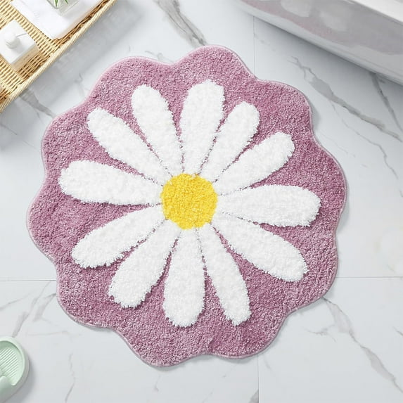 Bathroom Rugs and Mats Clearance Rvasteizo Cute Bathroom Mats Flower Rugs Absorbent Non Slip Mats Soft Machine Washable Rug Mats for Bedroom Kitchen Bathroom Toilet Floors 26 X 26 Inches, Purple