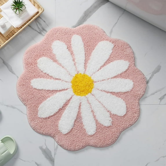 Rvasteizo Cute Bathroom Mats Flower Rugs Absorbent Non Slip Mats Soft Machine Washable Rug Mats for Bedroom Kitchen Bathroom Toilet Floors 26 X 26 Inches, Pink