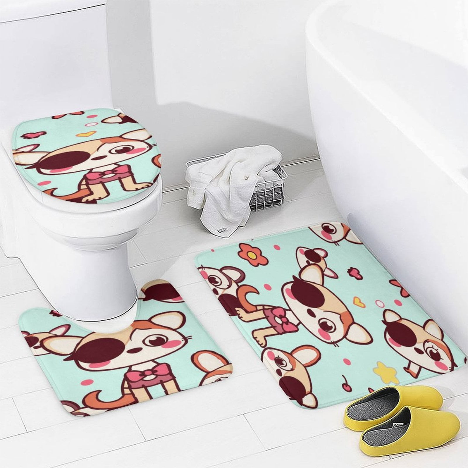 Bathroom Rugs Mats Set 3 Piece Non Slip Bath Rugs Color Cartoon Pattern ...