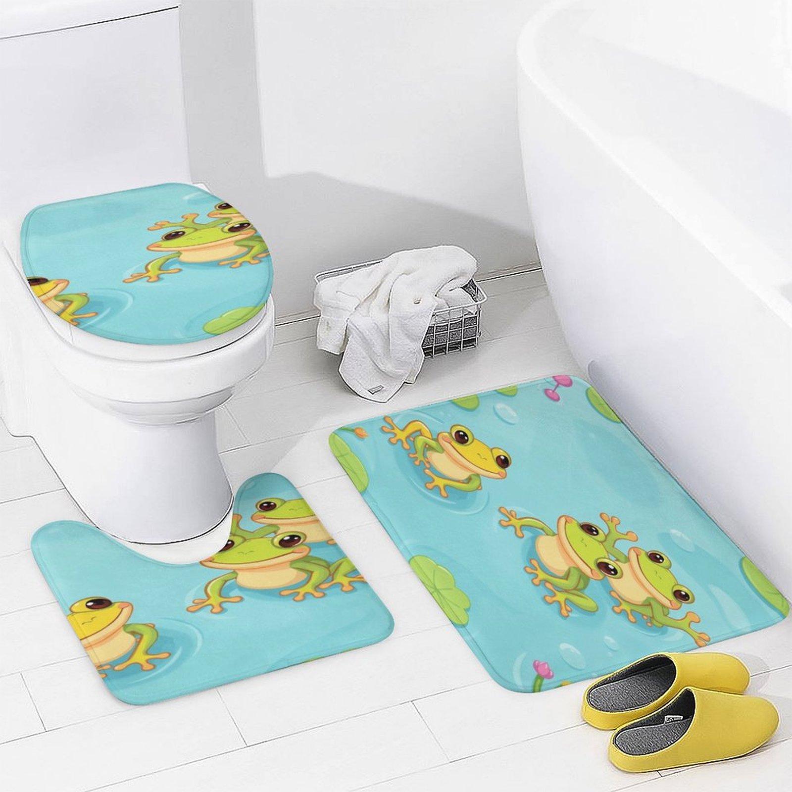 Pond/water Rug Bathroom Rugs Mats Set 3 Piece Non Slip Bath Rugs Frog in The Pond ...