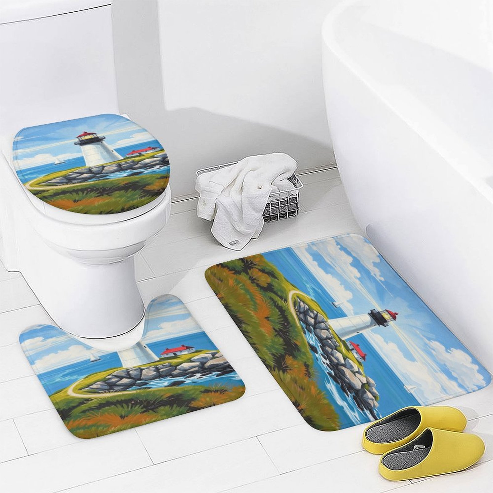 Bathroom Rugs Mats Set 3 Piece Non Slip Bath Rugs Oceanside Lighthouse ...