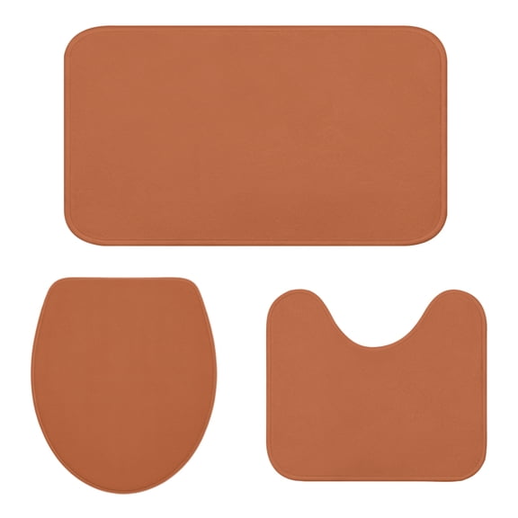 Bathroom Rugs and Mats Sets 3 Piece Burnt Orange Bath Sets Non Slip Bath Rug Set with U Shape Rug Pure Solid Color Contour Toilet Rug for Bathroom Floor Small Size