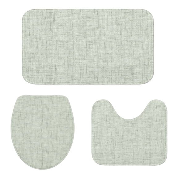 Bathroom Rugs and Mats Sets 3 Piece Mint Green Linen Bath Sets Non Slip Bath Rug Set with U Shape Rug Solid Color Texture Contour Toilet Rug for Bathroom Floor Large Size