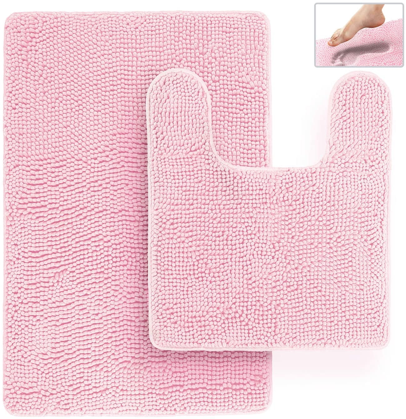 Bathroom Rugs and Mats Sets, Chenille Microfiber, Quick Dry, Ultra Soft Luxury, Shaggy Absorbent Non-Slip Washable Bath Rugs, Bath Mats for Bathroom, Shower Mat & Tub (Pink, 21"x32", 2 pcs)