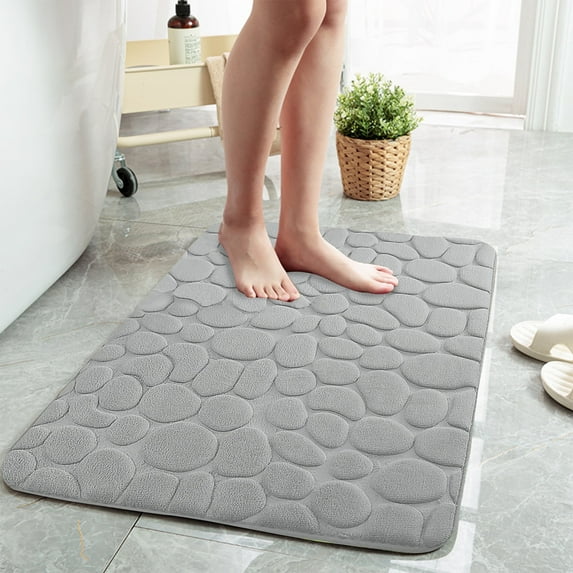 Bathroom Rugs Memory Foam 20*32 Inches,Cobblestone Bath Carpet Absorbent,Easier to Dry for Bathroom Floor Rugs Light Gray