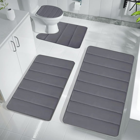 Bathroom Rugs,Memory Foam Bath Mat 4 Set Bathroom Rugs For 4 Pcs Toilet Mats Universal Soft Comfortable Water Absorption Non-Slip Thick Machine Washable(Dark Gray 4pcs/Set)from ANMUYUM