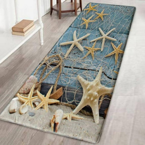 Bathroom Rugs Memory Foam Bath Mat Non Slip Large Bath Rug Runner Absorbent Bathroom Carpet Mats Seashells Starfish Rug Soft and Cozy