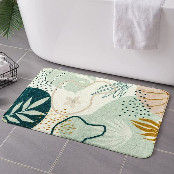 Bathroom Rugs Modern Abstract Velvet Bath Mat Non-Slip Colorful Botanical Printed Bath Rug Soft Machine Washable Floor Mats Art Design for Bathroom Tub Shower,17''''x31.5''''