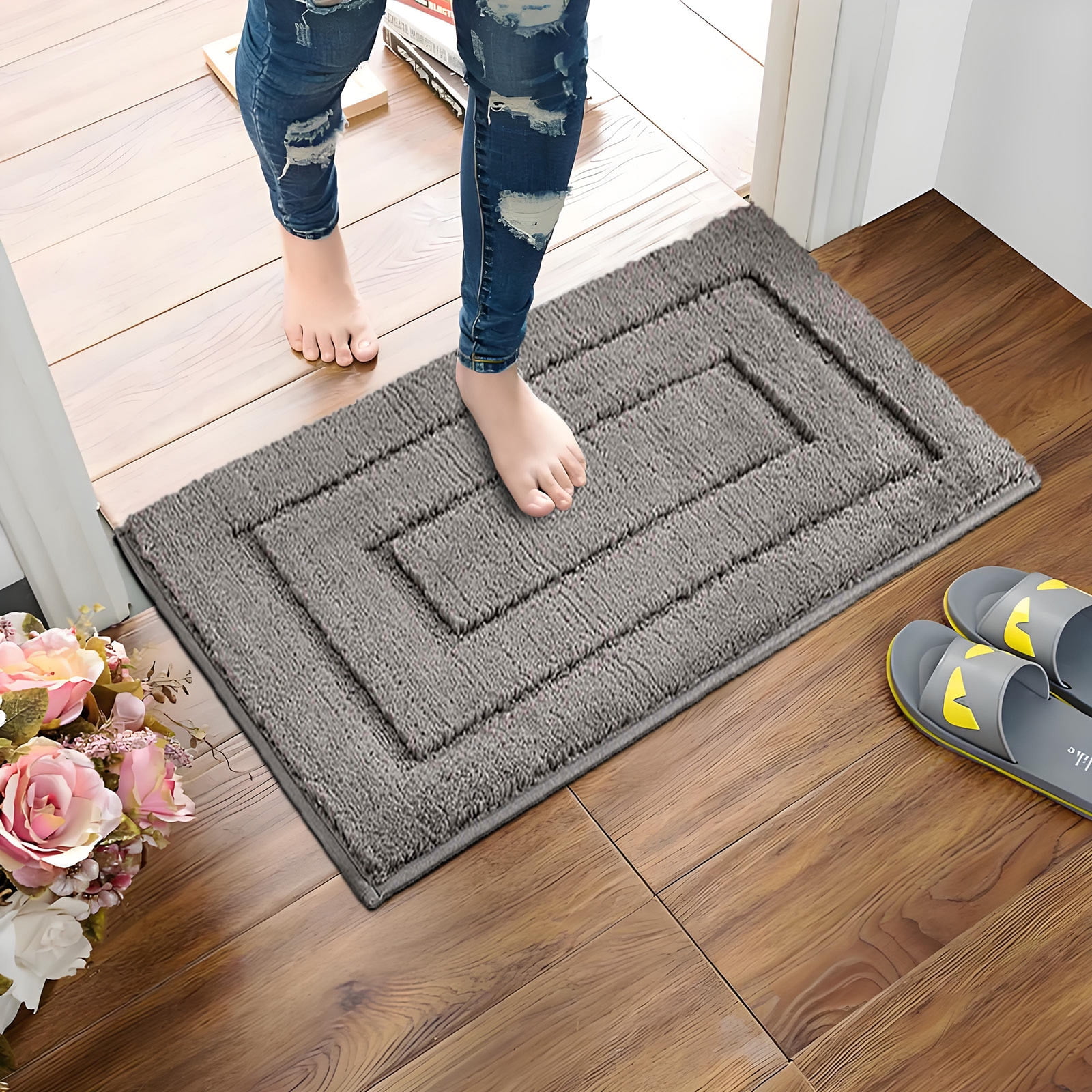 MICRODRY Memory Foam Bath Mat - Super Absorbent, Quick Dry, Skid-Resistant, 24"x58", Rose Color