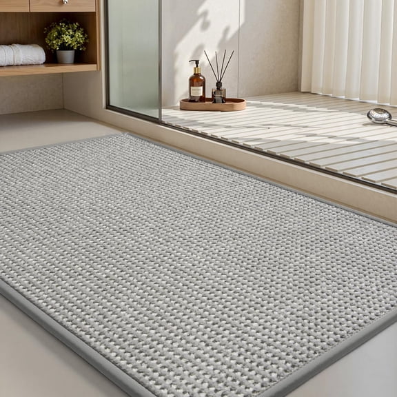 MY  Bathroom Rugs Non Slip Bath Mat Chenille Absorbent Bathroom Mat Quick Dry,Washable Rubber Backing Bath Mats Ultra Thin Bath Rug Fit Under Door,20"x32",Grey