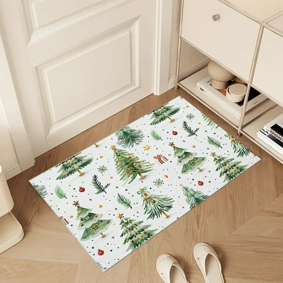 Bathroom Rugs, Non-Slip Floor Mats, Christmas Tree Pattern Absorbent Doorway Carpet, Machine Washable Microfiber Footrest for Bath Tub Shower Vanity Living Room Kids Room Pet Area, 40x60 cm