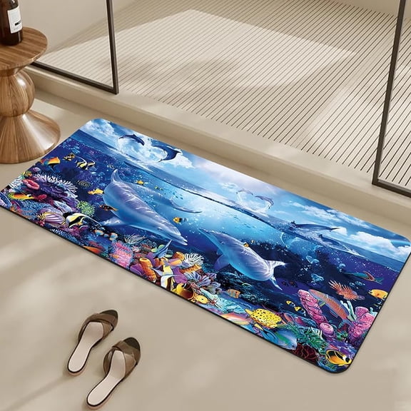 Bathroom Rugs Non Slip Quick Dry Bath mat Rubber Bathroom mat, Super Absorbent Bath mat, Washable Bathroom mat Bath Rugs, Shower Mat Bath Mats for Bath Floor, 15.7x23.6in, Dolphin