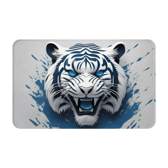 Bathroom Rugs Non Slip Washable - 3D White and Blue Tiger Kitchen Mats for Floor, Area Rugs for Entryway Rugs Indoor, Laundry Bathroom Room Door Rug with Rubber Backing 20x31.5in