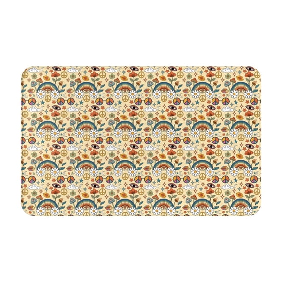 Bathroom Rugs Non Slip Washable - 70s Hippie Style Kitchen Mats for Floor, Area Rugs for Entryway Rugs Indoor, Laundry Bathroom Room Door Rug with Rubber Backing 20x31.5in