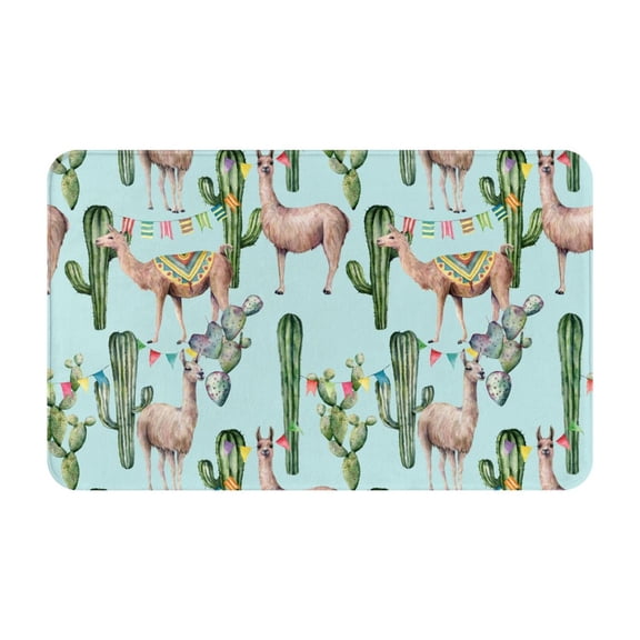 Bathroom Rugs Non Slip Washable - Alpaca llama cactus flag green Kitchen Mats for Floor, Area Rugs for Entryway Rugs Indoor, Laundry Bathroom Room Door Rug with Rubber Backing 20x31.5in