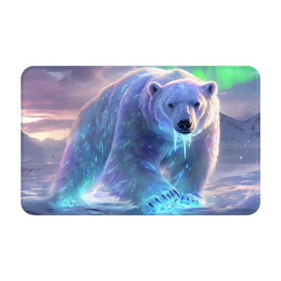 Bathroom Rugs Non Slip Washable - Aurora Icy Blue Polar Bear Kitchen Mats for Floor, Area Rugs for Entryway Rugs Indoor, Laundry Bathroom Room Door Rug with Rubber Backing 20x31.5in