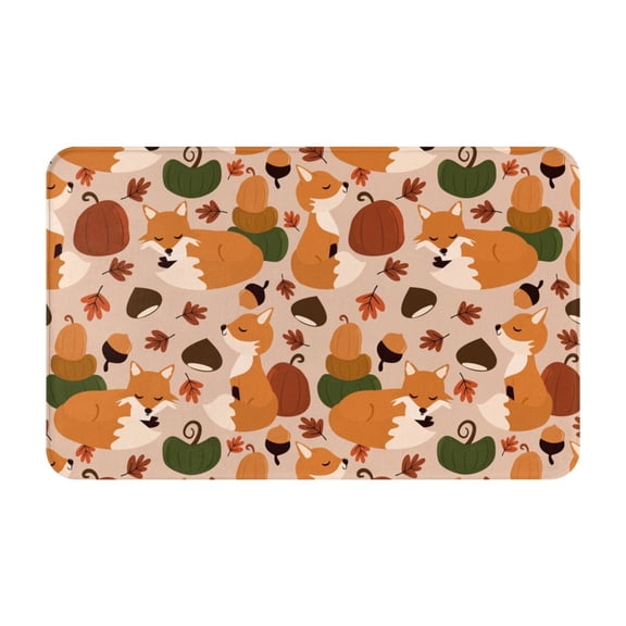 Bathroom Rugs Non Slip Washable - Autumn Fox Pumpkin Lazy Kitchen Mats for Floor, Area Rugs for Entryway Rugs Indoor, Laundry Bathroom Room Door Rug with Rubber Backing 20x31.5in
