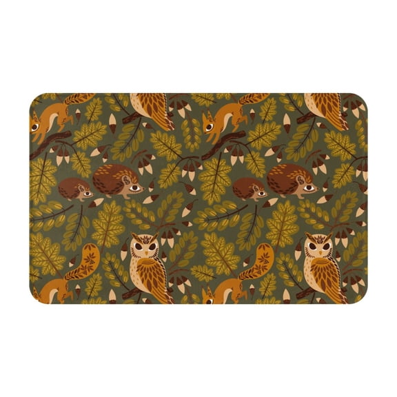 Bathroom Rugs Non Slip Washable - Autumn Leaves Owl Squirrel Kitchen Mats for Floor, Area Rugs for Entryway Rugs Indoor, Laundry Bathroom Room Door Rug with Rubber Backing 20x31.5in
