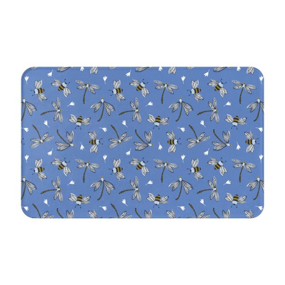 Bathroom Rugs Non Slip Washable - Bee Dragonfly Blue Kitchen Mats for Floor, Area Rugs for Entryway Rugs Indoor, Laundry Bathroom Room Door Rug with Rubber Backing 20x31.5in