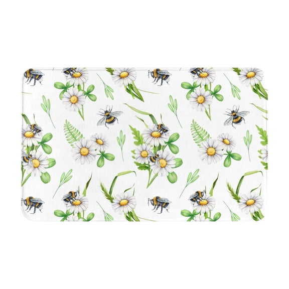 Bathroom Rugs Non Slip Washable - Bee bumblebee daisy flower cute Kitchen Mats for Floor, Area Rugs for Entryway Rugs Indoor, Laundry Bathroom Room Door Rug with Rubber Backing 20x31.5in