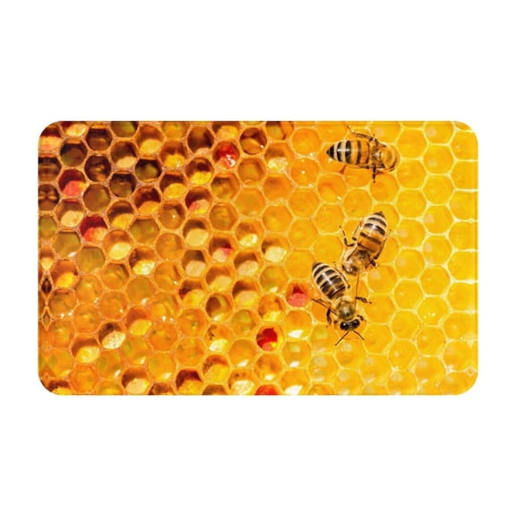 Bathroom Rugs Non Slip Washable - Bees on Hive Honeycomb Kitchen Mats for Floor, Area Rugs for Entryway Rugs Indoor, Laundry Bathroom Room Door Rug with Rubber Backing 20x31.5in