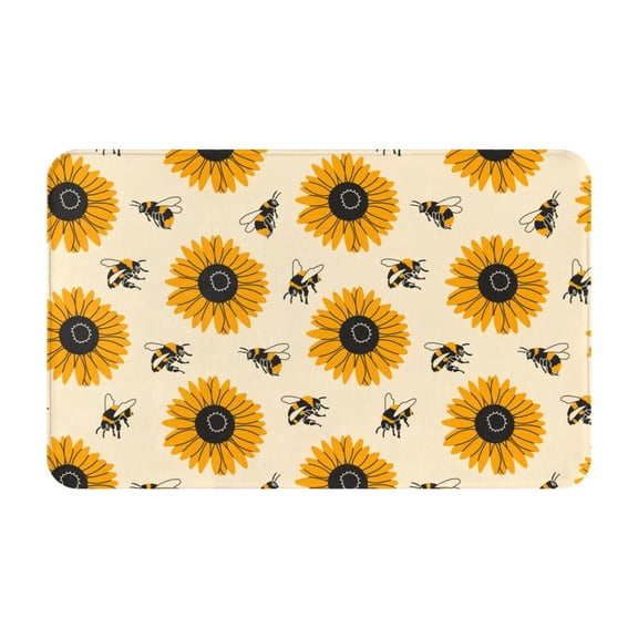Bathroom Rugs Non Slip Washable - Bees yellow sunflowers cute Kitchen Mats for Floor, Area Rugs for Entryway Rugs Indoor, Laundry Bathroom Room Door Rug with Rubber Backing 20x31.5in