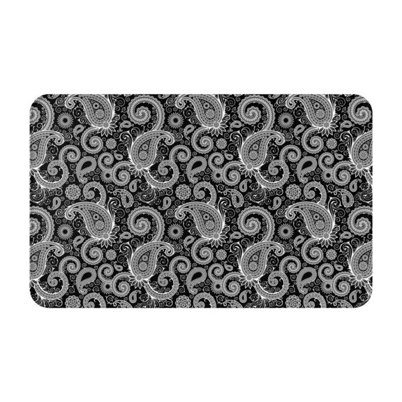 Bathroom Rugs Non Slip Washable - Black White Indian Paisley Kitchen Mats for Floor, Area Rugs for Entryway Rugs Indoor, Laundry Bathroom Room Door Rug with Rubber Backing 20x31.5in