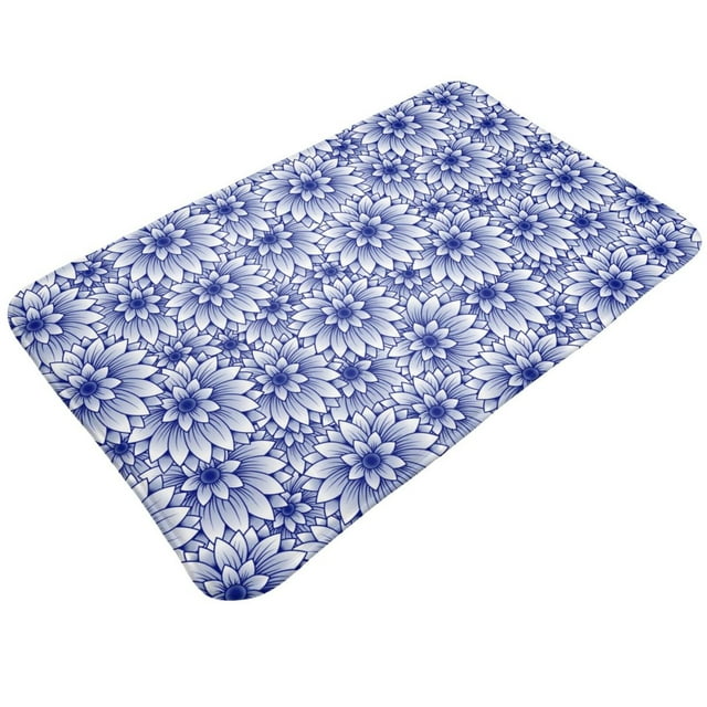 Bathroom Rugs Non Slip Washable Blue And White Flowers Water